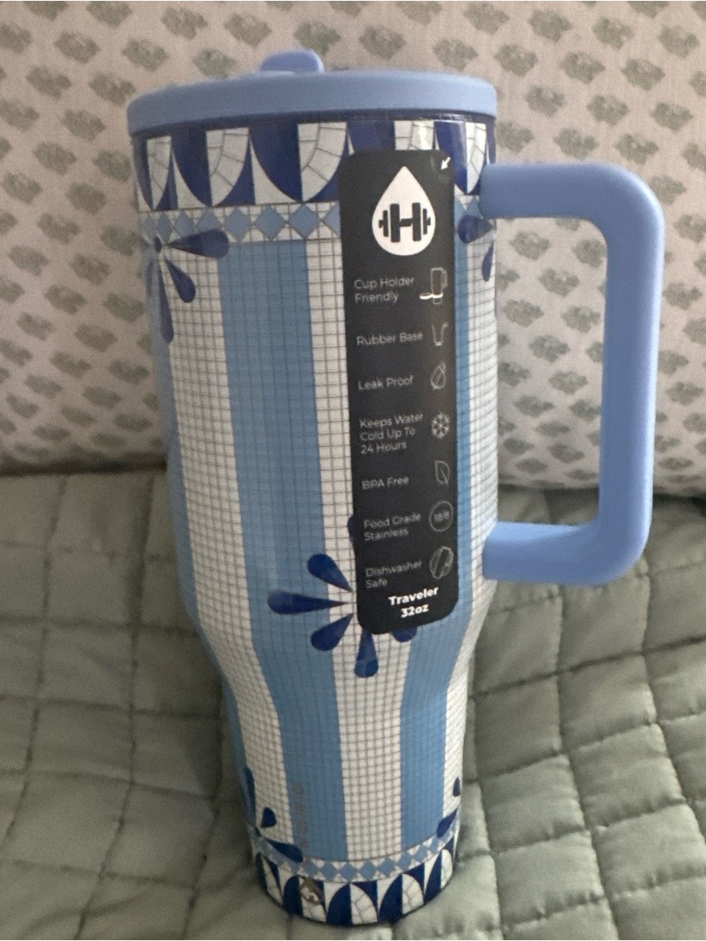 Capri Blue Striped Anthropologie Hydrojug  32oz Insulated Traveler Tumbler